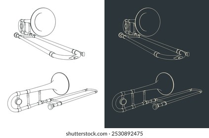 Ilustrações vetoriais estilizadas de um trombone