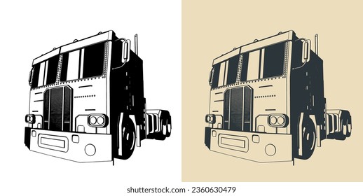 Stilvolle Vektorgrafiken von LKW-Traktoren
