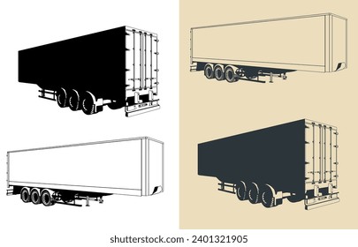 Ilustraciones vectoriales estilizadas del remolque de camiones