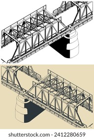 Stylized vector illustrations of truss bridge close up