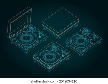 Stylized vector illustrations of turntable vinyl