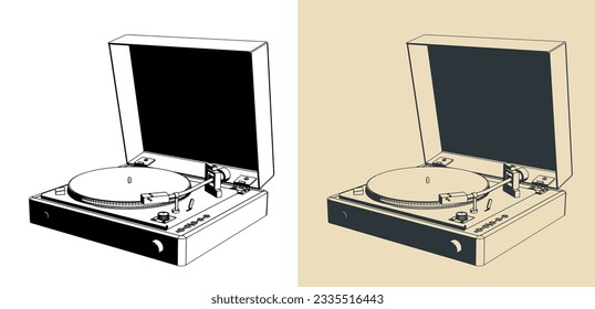 Stylized vector illustrations of a of a turntable vinyl player