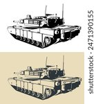 Stylized vector illustrations of a US army main battle tank - M1 Abrams