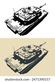 Stylized vector illustrations of a US army main battle tank - M1 Abrams