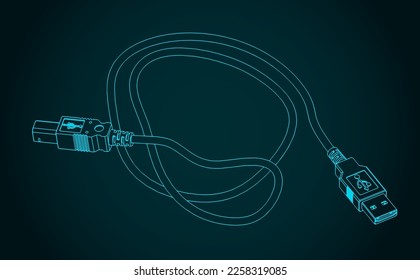 Ilustraciones vectoriales estilizadas del cable USB A-B