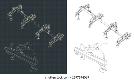 Stylized vector illustrations of vacuum gripper drawings