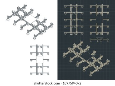 Stylized vector illustrations of vacuum gripper drawings