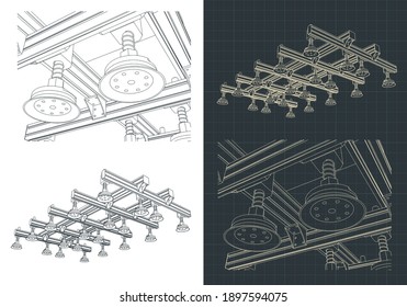 Stylized vector illustrations of vacuum gripper drawings