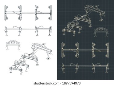 Stylized vector illustrations of vacuum gripper drawings