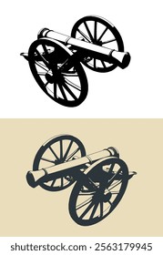 Stylized vector illustrations of a vintage artillery cannon