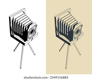 Stylized vector illustrations of a vintage photography camera