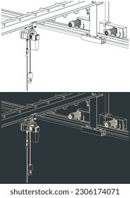 Stylized vector illustrations of wall traveling crane close-up