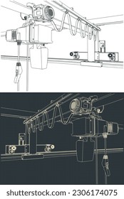 Stylized vector illustrations of wall traveling crane close-up