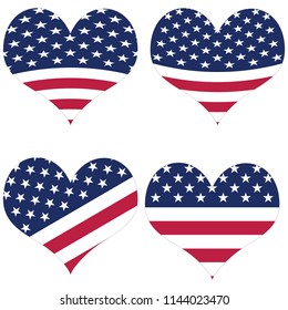 The stylized vector image of the American flag inside the sign of the heart