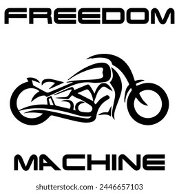 Stylized Vector Image Of A Custom Motorcycle On A White Background With Lettering FREEDOM MACHINE. T-shirt Image.