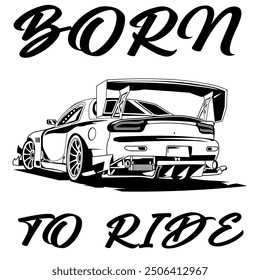 Stylized Vector Image Of A Custom Motorcycle On A White Background With Lettering BORN TO RIDE. T-shirt Image.