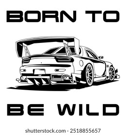 Stylized Vector Image Of A Custom Motorcycle On A White Background With Lettering BORN TO BE WILD. T-shirt Image.