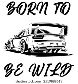 Stylized Vector Image Of A Custom Motorcycle On A White Background With Lettering BORN TO BE WILD. T-shirt Image.