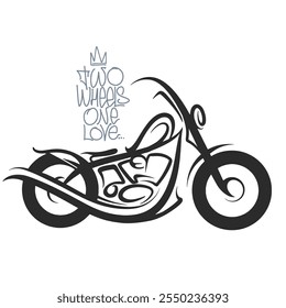 Stylized vector image of a custom motorcycle on a white background with graffiti lettering