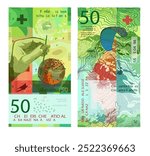 Stylized vector image of fifty Swiss francs back and front