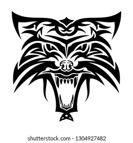 The stylized vector image of a furious fox. Grin of a predator. Forest animal. Celtic style. Cunning symbol. Black tribal tattoo. Vector illustration.