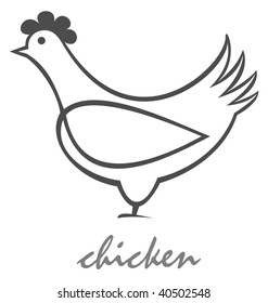 Stylized vector image of hen. Can be used as the designation of products from chicken. Isolated design element.