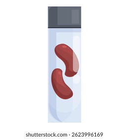 Imagem vetorial estilizada de dois feijões vermelhos dentro de um frasco de vidro transparente com uma tampa cinzenta