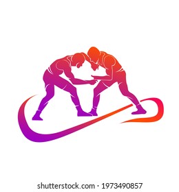 Stylized vector image of wrestlers