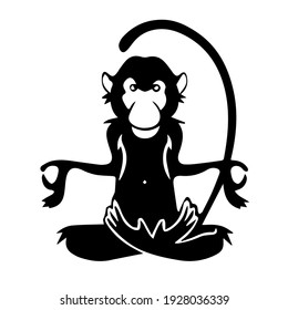 Stylized vector image of a yoga monkey, which sits in the lotus position