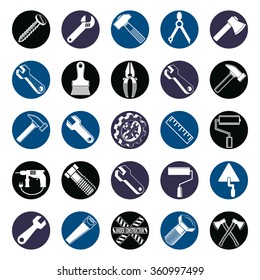 Stylized vector industrial icons, 3d work tools collection. Set of repair instruments, manufacturing and construction tool