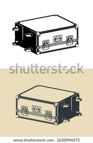 Stylized vector  isometric illustrations of concert equipment transportation wheeled box