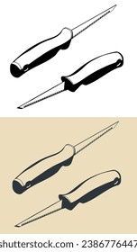 Ilustraciones isométricas vectoriales estilizadas de sierra de pared seca