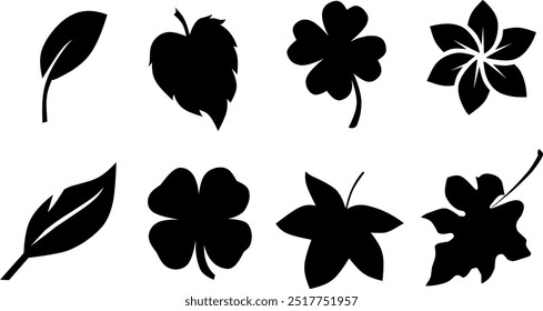Stylized vector leaf icons with diverse forms and patterns, ideal for environmental graphics, nature decor, and eco-friendly branding.