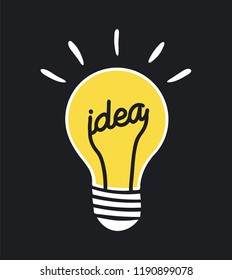 Stylized vector light bulbs, colorful logotyp. New idea symbols, flat design. White, black and yellow colors sign. Idea icon.