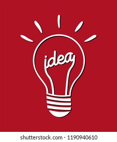 Stylized vector light bulbs. New idea symbols, flat design. White and red colors sign. Idea icon.
