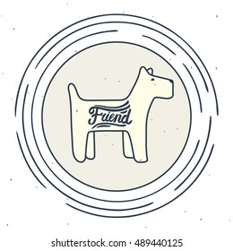 stylized vector line-art symbol of a friendly small dog