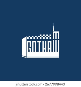 Stylized vector logo of a building with tower and patterned rooftop, representing architecture, heritage, and urban identity. The bold geometric design conveys strength and structure