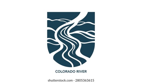 A stylized vector logo depicting the winding Colorado River flowing through canyon landscapes enclosed within a shield shape.