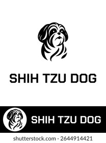 A stylized vector logo of a Shih Tzu dog featuring clean, modern lines and a playful expression in black and white