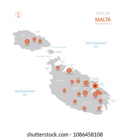 Stylized vector Malta map showing big cities, capital Valletta, 
administrative divisions.