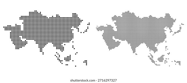 Mapa vetorial estilizado do continente asiático composto por pontos pretos sobre um fundo branco