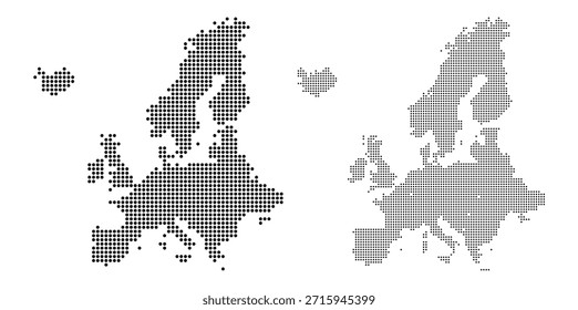 Mapa estilizado do vetor do continente europeu composto por pontos pretos sobre um fundo branco limpo