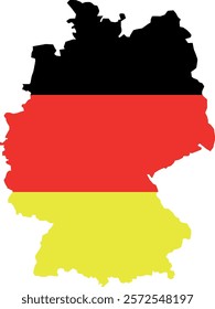 Stylized Vector Map of Germany in Black, Red, and Gold National Flag Colors, German Flag Design, Patriotic Symbol, Editable Vector, Geographic Outline, European Country Map, National Identity