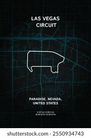 Stylized vector map poster of Las Vegas Circuit in Nevada, United States. Vector race track illustration with a map background and clean gradients with editable text