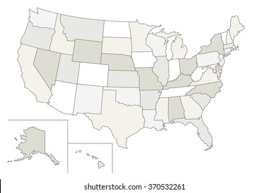 Stylized vector map of the United States. Each state can be selected individually