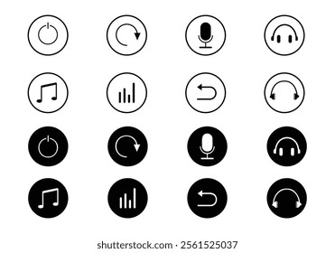 Stylized Vector Media Player Control Buttons – Smooth, Flat Design with Play, Volume, Mute, and Navigation Icons.