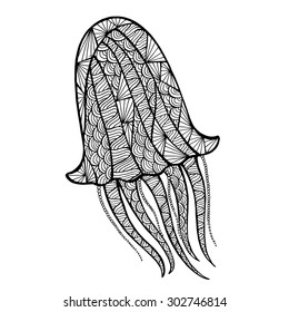 Stylized vector meduza, zentangle isolated on white background. Sea collection for your design.