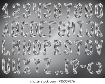 Stylized vector metal font with texture in the form of a palm leaf or fern on gradient backgrounds to style and design