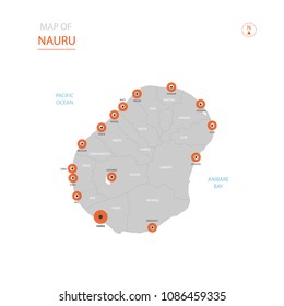 Stylized vector Nauru map showing big cities, capital Yaren, 
administrative divisions.