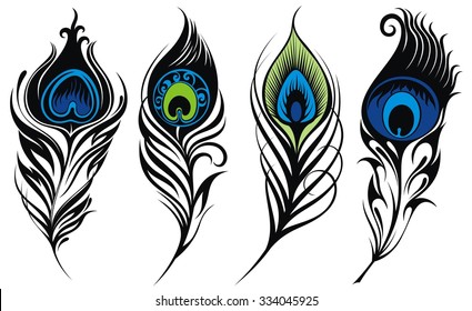 Stylized, vector peacock feathers